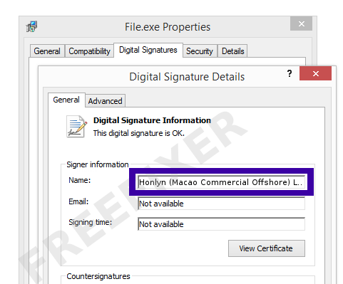 Screenshot of the Honlyn (Macao Commercial Offshore) Limited certificate